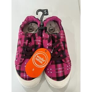 WONDER NATION GIRLS PINK PLAID CANVAS BUMP TOE SNEAKERS SHOES SIZE 5 BRAND NEW